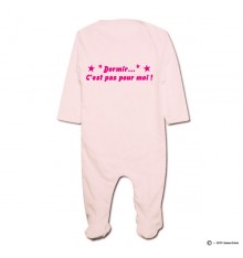 Pyjama bio personnalisable rose DORMIR C'EST PAS POUR MOI