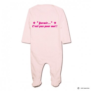 Pyjama bio personnalisable rose DORMIR C'EST PAS POUR MOI