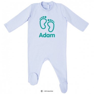 Pyjama bio personnalisable bleu petits pieds