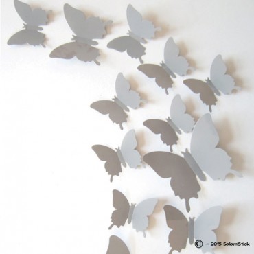 Lot de 12 papillons 3D GRIS