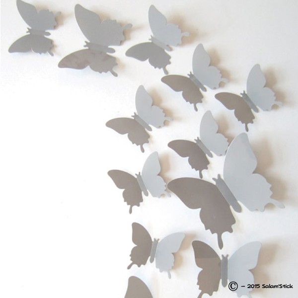 Lot de 12 papillons 3D gris
